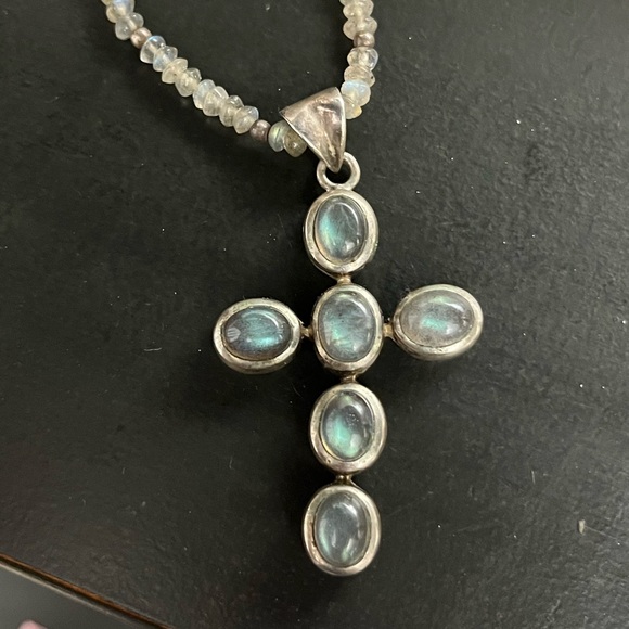 Doug Paulus India Sterling Silver 925 Labradorite Cross Pendant Bead Necklace - Picture 12 of 16